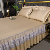 3Pcs/set Modern Royal Lace Bed Skirt Machine Breathable Washable Sheets Bed Skirt with Elastic Band for Queen King Size bedding 4