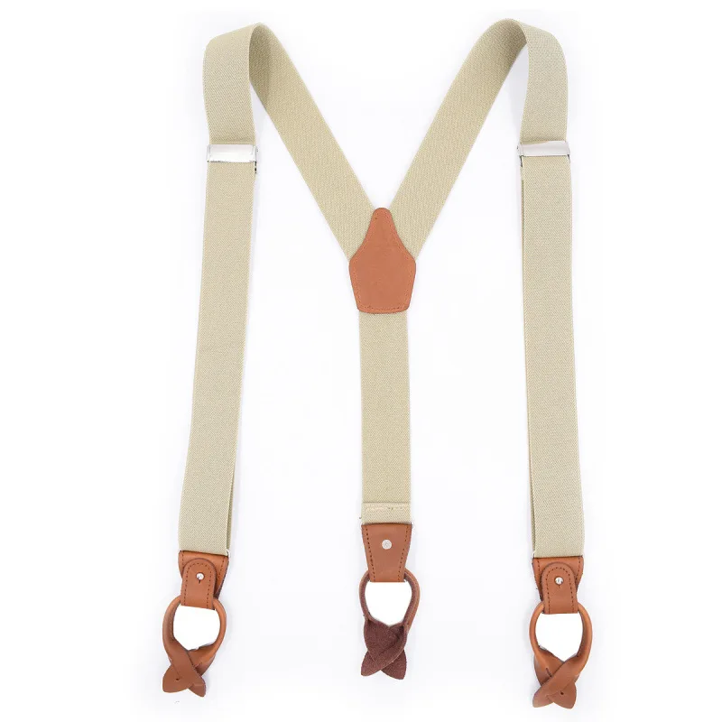 Fashion Leather Suspenders Man\'s Buttons Braces Adjustable Elastic Double Strap Bretelles Y-Back ligas Tirantes 3.5*120cm