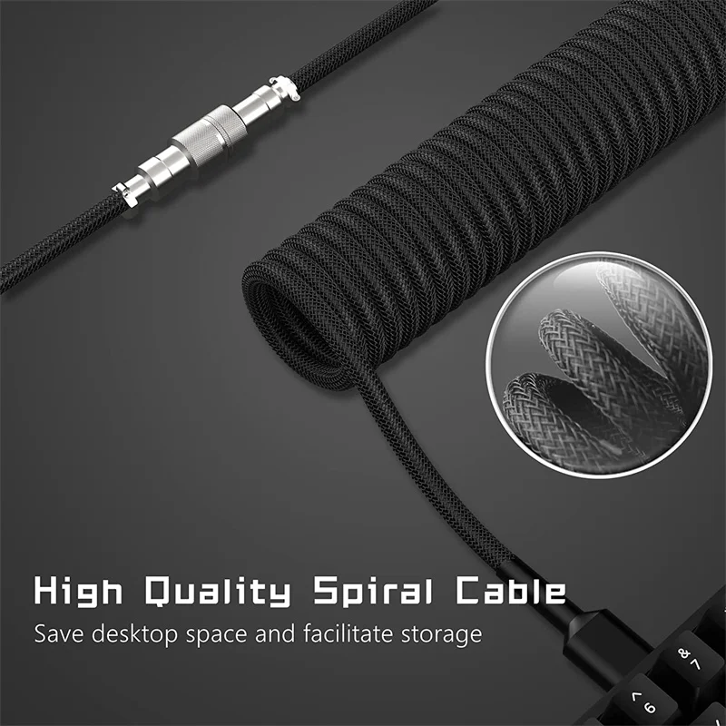 Usb tipo c Teclado Mecânico Cabo Enrolado Nylon Espiral Transferência de Data Aviador Desktop Computador Aviação Conector - Imagem 5