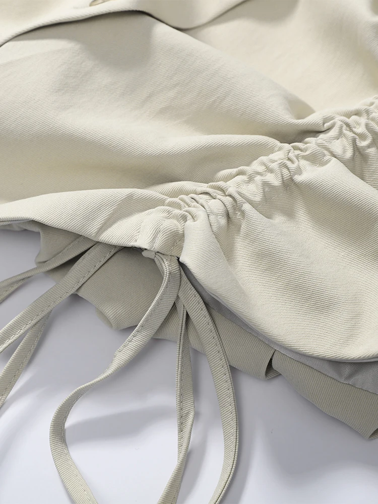 Peter-Pan-Kragen-Mantel mit Kordelzug und Falten, einreihig, für Damen, süße, langärmelige, schmale Jacke, Frühjahr, schicke Damen-Oberbekleidung, neu – Detail 6