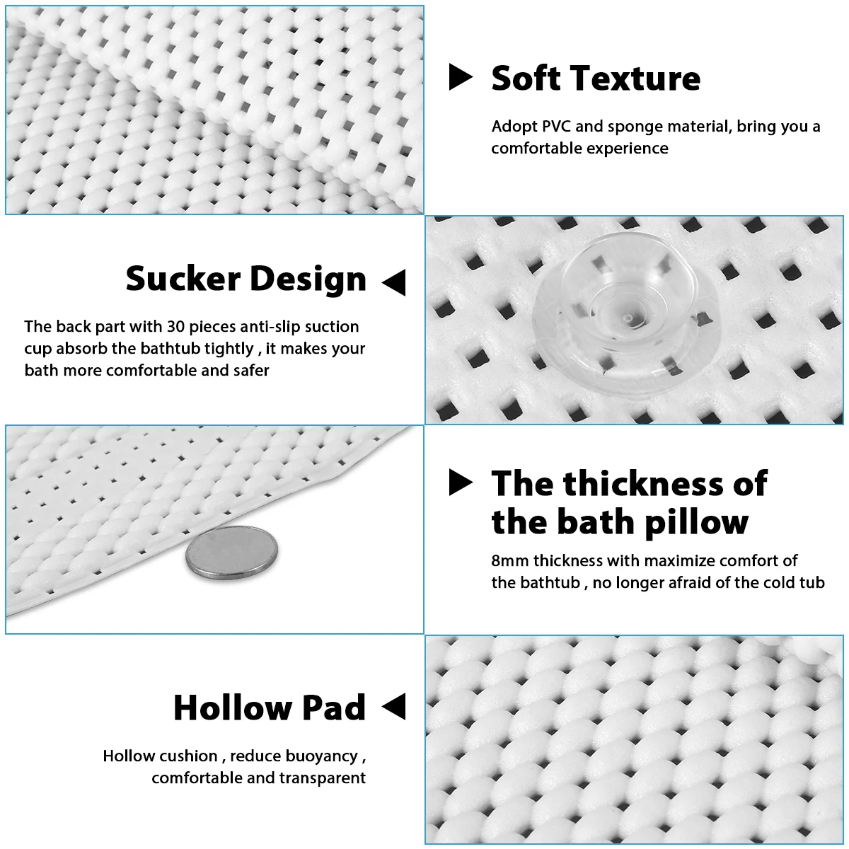 PVC Bathtub Cushion Mat with Suction Cups for Bathroom Spa