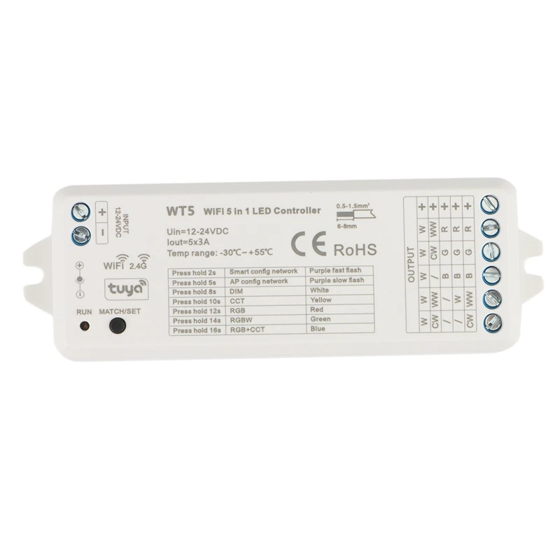 

Tuya LED Controller 5 In 1 Dimmer CCT RGB RGBW RGBWW RGBCCT Strip Smart Life Wifi 2.4G RF Remote Controller 12-24V WT5