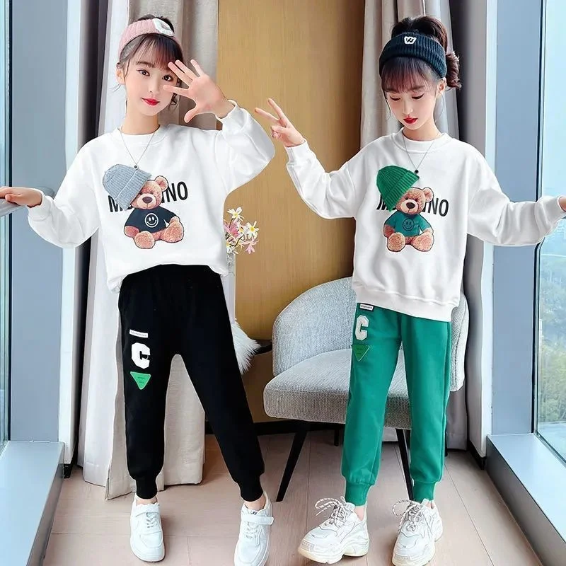 

Girls Suit Sweatshirts +Pants Cotton 2Pcs/Sets 2022 Cartoon Spring Summer Outfits Sports Sets Kid Tracksuit Children Clothing