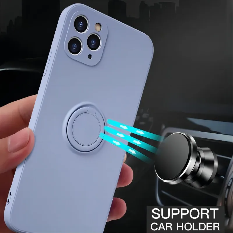 Luxury Silicone Magnetic Case with Shockproof Ring Holder Cover
