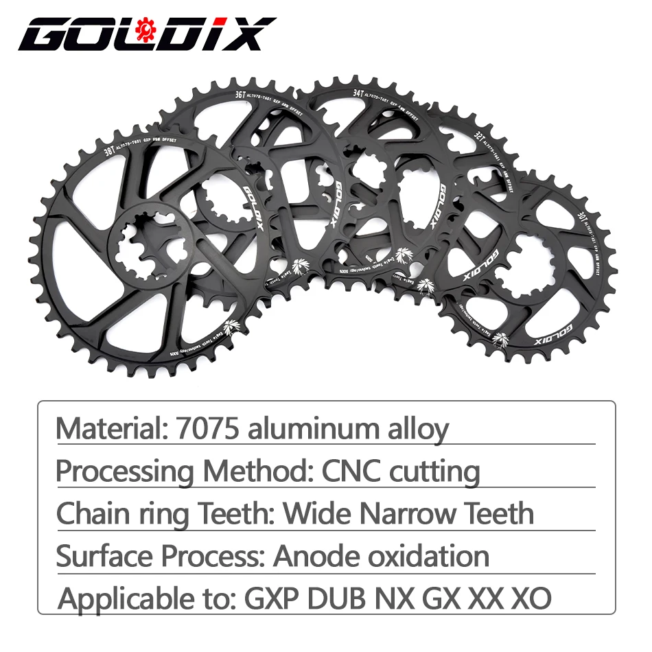Bike Chainring MTB Bike Chainring for 3 Bolt Ultralight Chainwheel 0mm 3mm 6mm Offset 30T 32T 34T 36T 38T for 11/12 Speed 3 Bolt