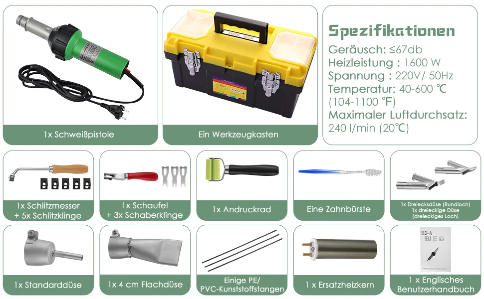 1600W Plastic Welding Machine Welding Tool Hot Air Gun 20 ℃600 ℃ Variable Temperature Control 21 Piece Hot Air Gun Kit – Detail 2