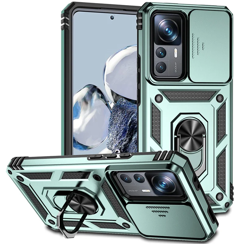 Shockproof Armor Slide Lens Protective Case with Ring Holder
