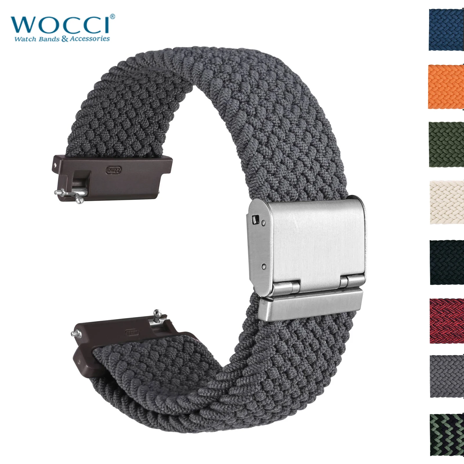 WOCCI Geweven nylon horlogeband met verstelbare gesp, gevlochten sporthorlogeband voor heren en dames, breedte 18 mm, 19 mm, 20 mm, 21 mm, 22 mm, 18mm, Nylon, Geen edelsteen