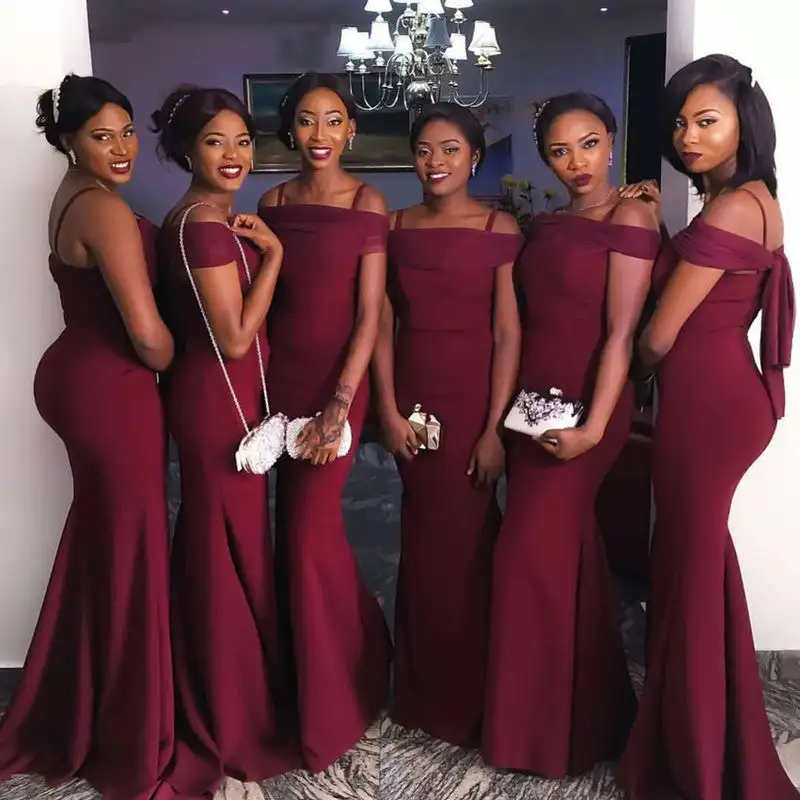 

ANGELSBRIDEP Burgundy Mermaid Bridesmaid Dresses Sexy Off The Shoulder Simple Black Girl Custom Maid Of Honor Gowns plus size