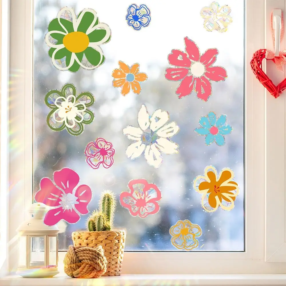 Colorful Sun Catcher Window Stickers Flower Butterfly Bee Rainbow Prisms Floral Decals Sunlight Cloud Waterproof