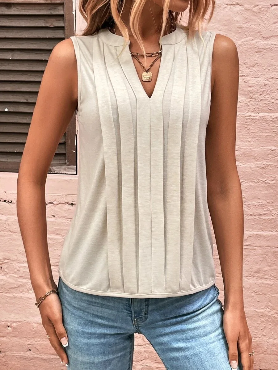 

Tops for Women 2023 Summer New Fashion Style Elegant Pleated V-neck Tank Vest Versatile Casual Sleeveless Female Y2k T-shirt