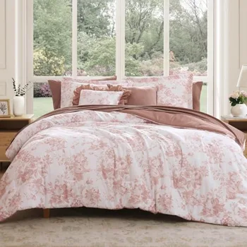 7-Piece Queen Pink Floral Comforter Set 1