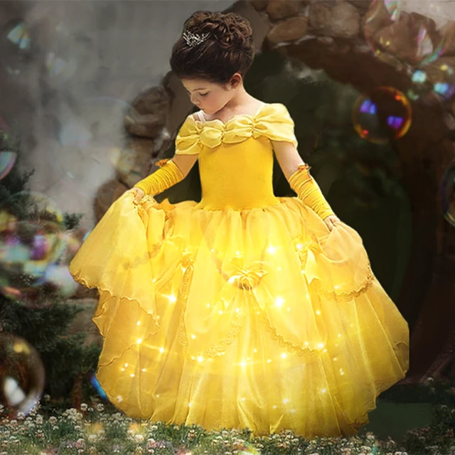 Robe princesse cosplay avec lumière LED pour filles, vêtements de Noël,  Halloween, fête de mariage, poivre, la belle et la bête - AliExpress