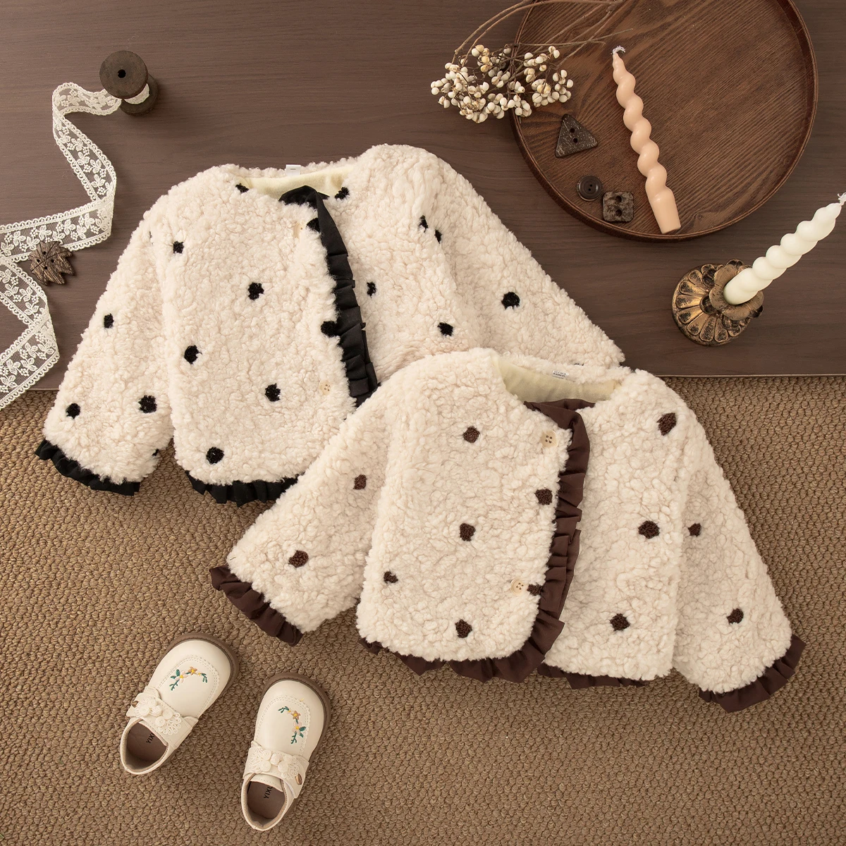 Baby Girl Outerwear Autumn And Winter Solid Color Round Neck Long Sleeved Girl Jacket Cute And Plush Warm Girl Top Baby Clothing