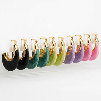 Vintage Enamel Colored Hoop Earrings for Women Statement Geometric Circle Ear Buckle Hoops Gold Plated Stainless Steel Jewelry
