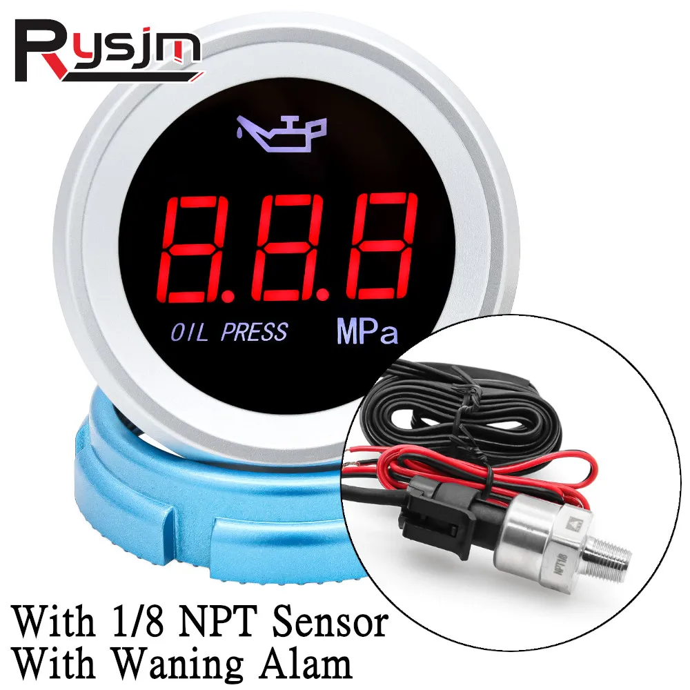 HD 52mm Pressure Gauges Oil Pressure Gauge + Sensor 1/8NPT with Warning