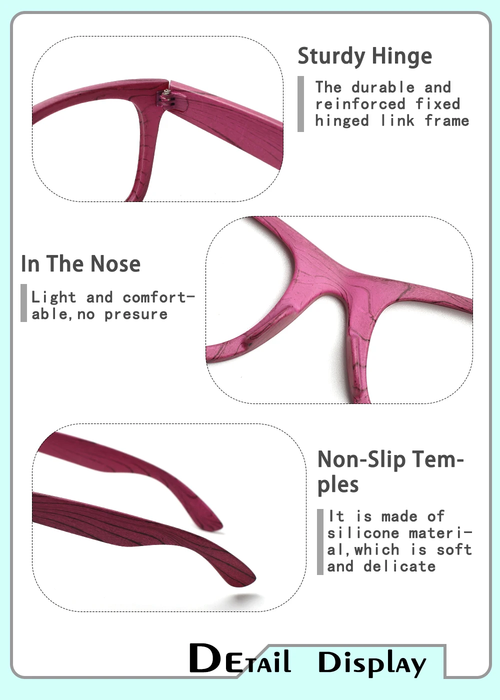 Henotin Holzmaserung, dekorative Lesebrille für Herren und Damen, HD-Federscharnierbrille, Dioptrien 0–600 – Detail 3