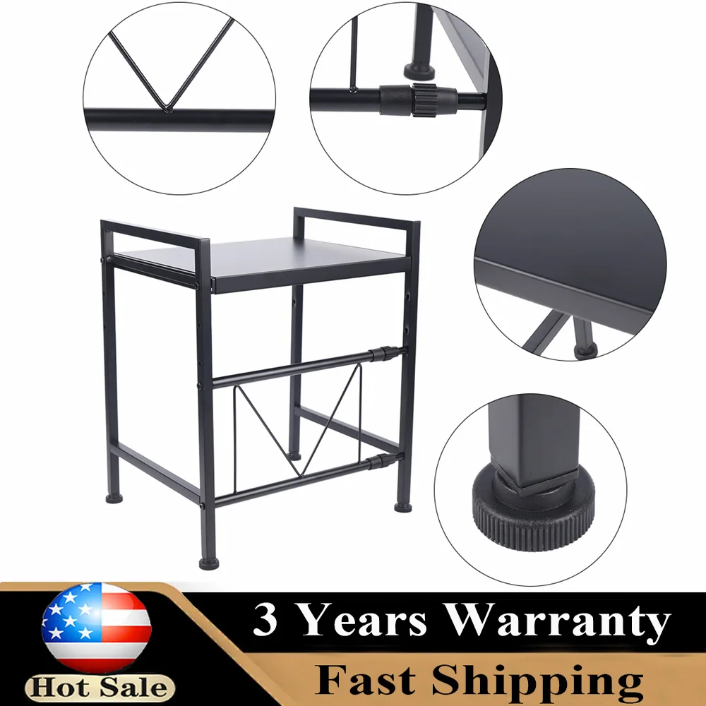 

2 Tiers Expandable Microwave Oven Rack Shelf Stand Countertop Organizer Kitchen Counter With 3 Hooks Black