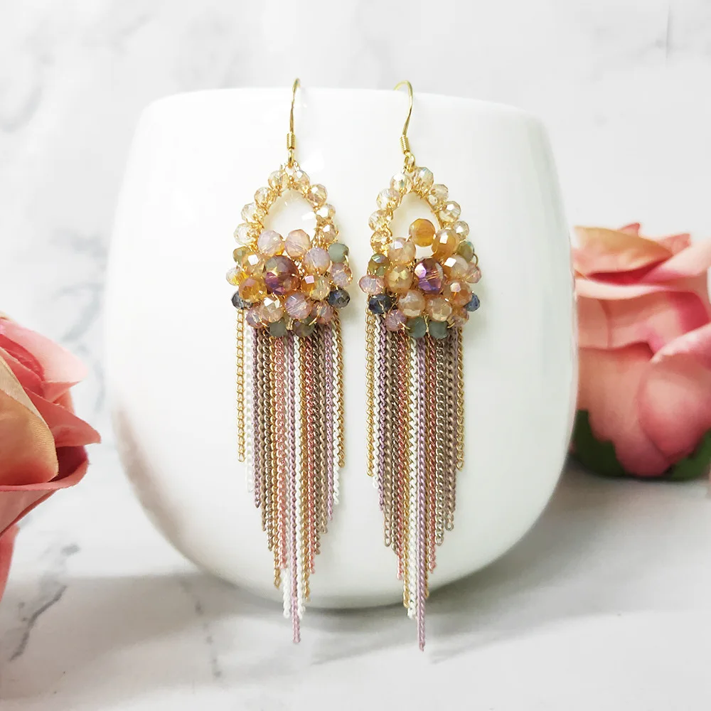 

S925 Ethnic Handmade Retro Bohemian Tassel Earrings for Women Holiday Personalized Temperament Earrings Christmas Gifts