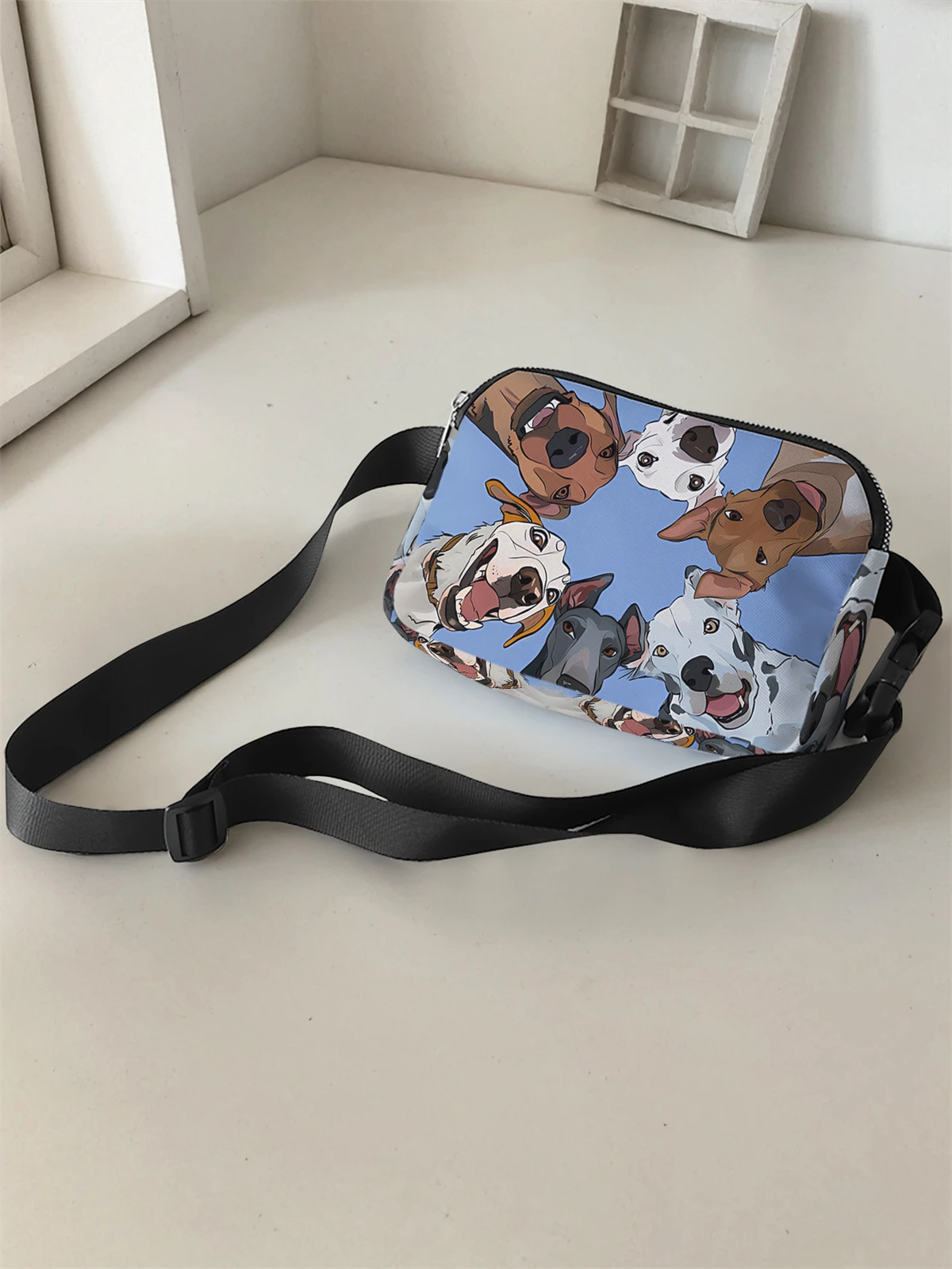 1-piece set, stylish and adjustable cartoon dog pattern crossbody bag, neutral sports waist bag, suitable for running