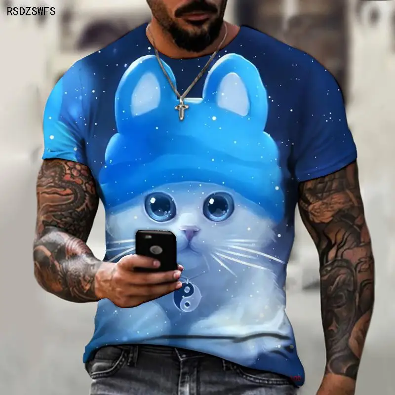 

Cat Cute Style 3d Printing 2021 Summer Men's T-shirt Casual Fashion Cool Short-sleeved Boy Girl Children Cartoon Funny Top