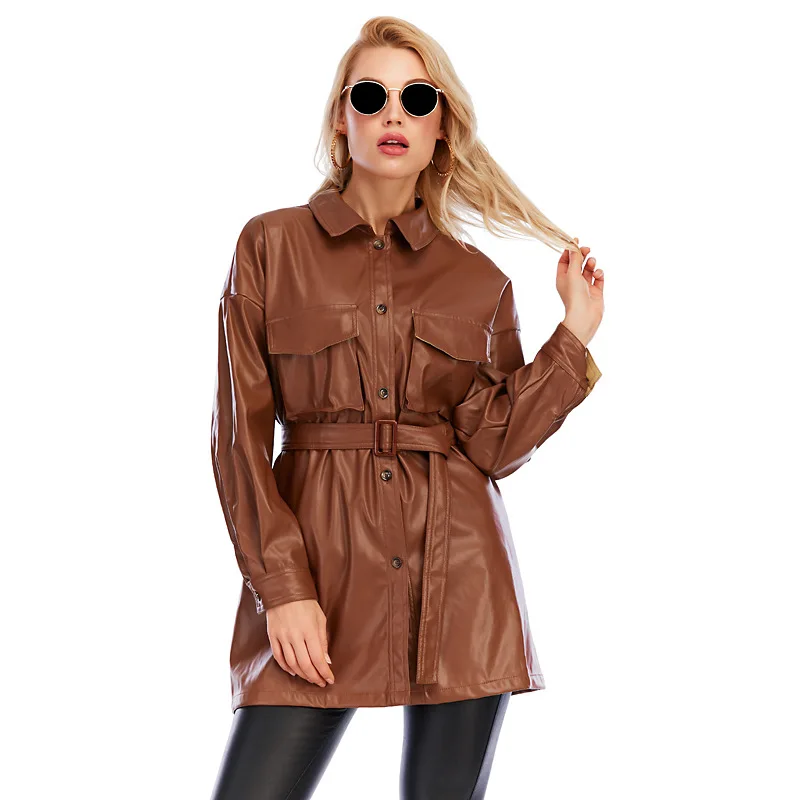 

Streetwear Black PU Leather Coats And Jackets Women Pocket Long Sleeve Y2K Gothic Autumn Spring Ladies Jackets Outerwear Q466