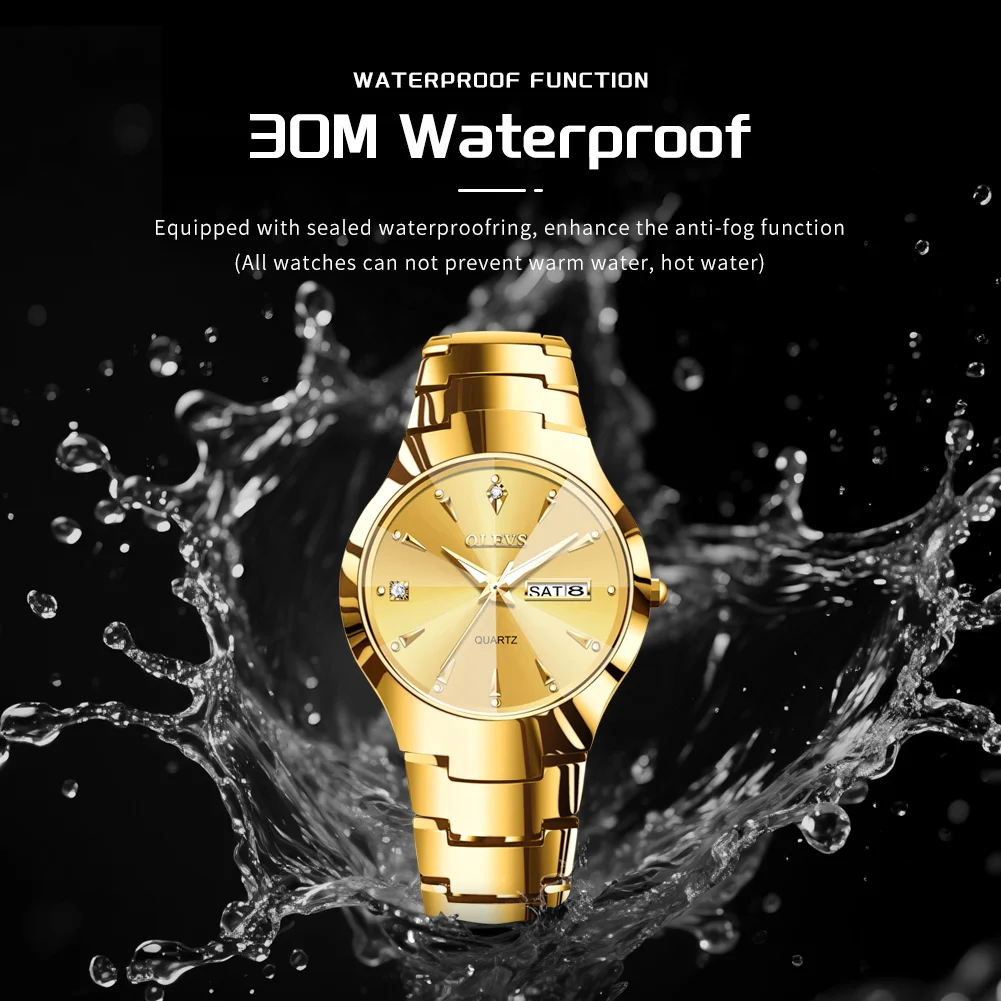 OLEVS 8697 Man Watch Classic Business Quartz Watch For Men Tungsten Steel Strap Dual Calendar Luxury Wristwatch Rhombus Mirror