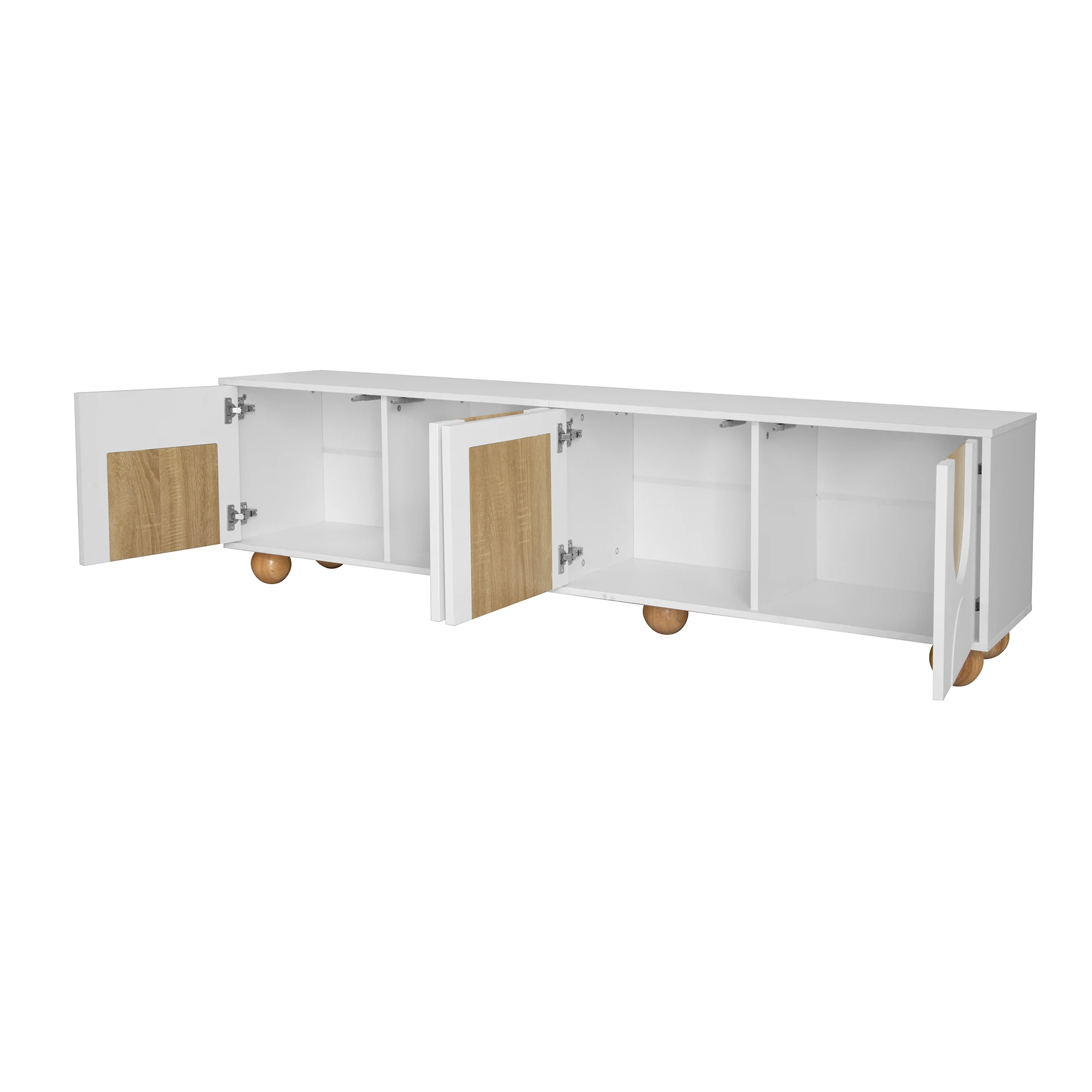 TV-Schrank mit vier Türen und niedrigem TV-Ständer. Einzigartiges Vintage-Holzmaserungsdesign. Abmessungen: 175 x 38 x 50 cm. – Detail 23