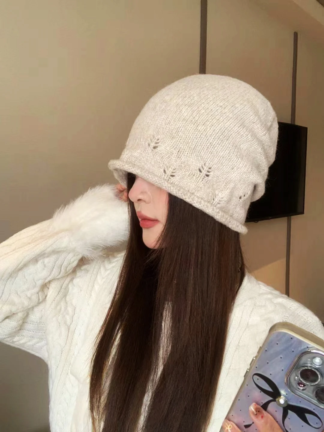 Gekräuselte gestrickte Mützen für Frauen & Männer Winter warme Gehörschutz hüte Unisex Skull ies Cap Outdoor Ski kälte feste Pullover Mütze – Detail 1