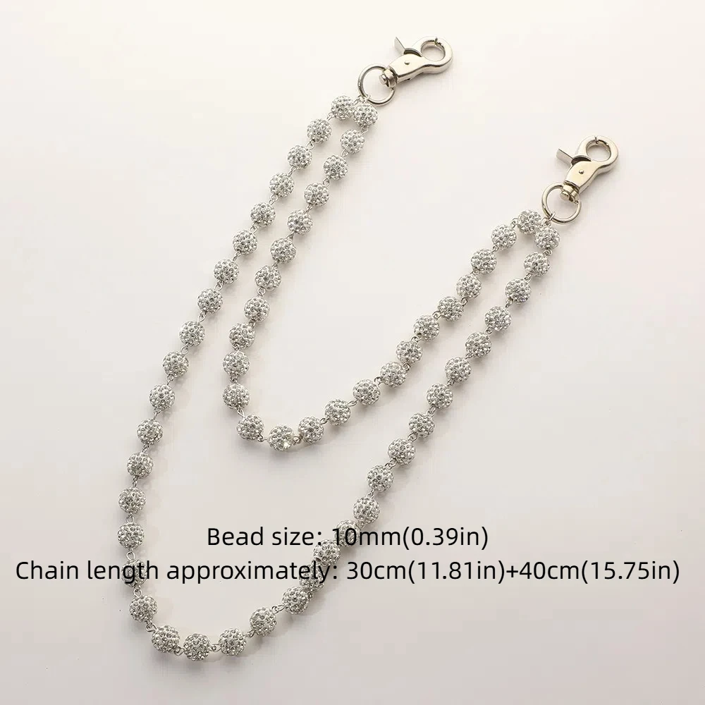 Harajuku Street Hip Hop Trousers Rhinestone Keychain Hipster Pant White Wallet Belt Chain Jeans Chain