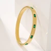 Trendy Chic Green Cubic Zircon Stainless Steel Bangle Bracelet for Women Charm Texture Simple Gold Color Open Bangle Accessories 6