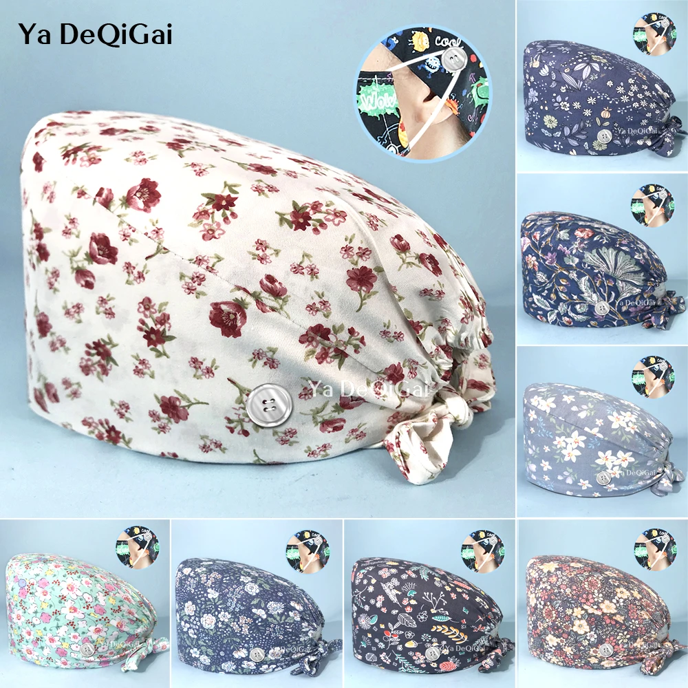 

Unisex Pet Grooming Clinic Hats Floral Printing Health Services Cap/hats Nurse Accessories Medical Caps Surgery Doctor Work Caps