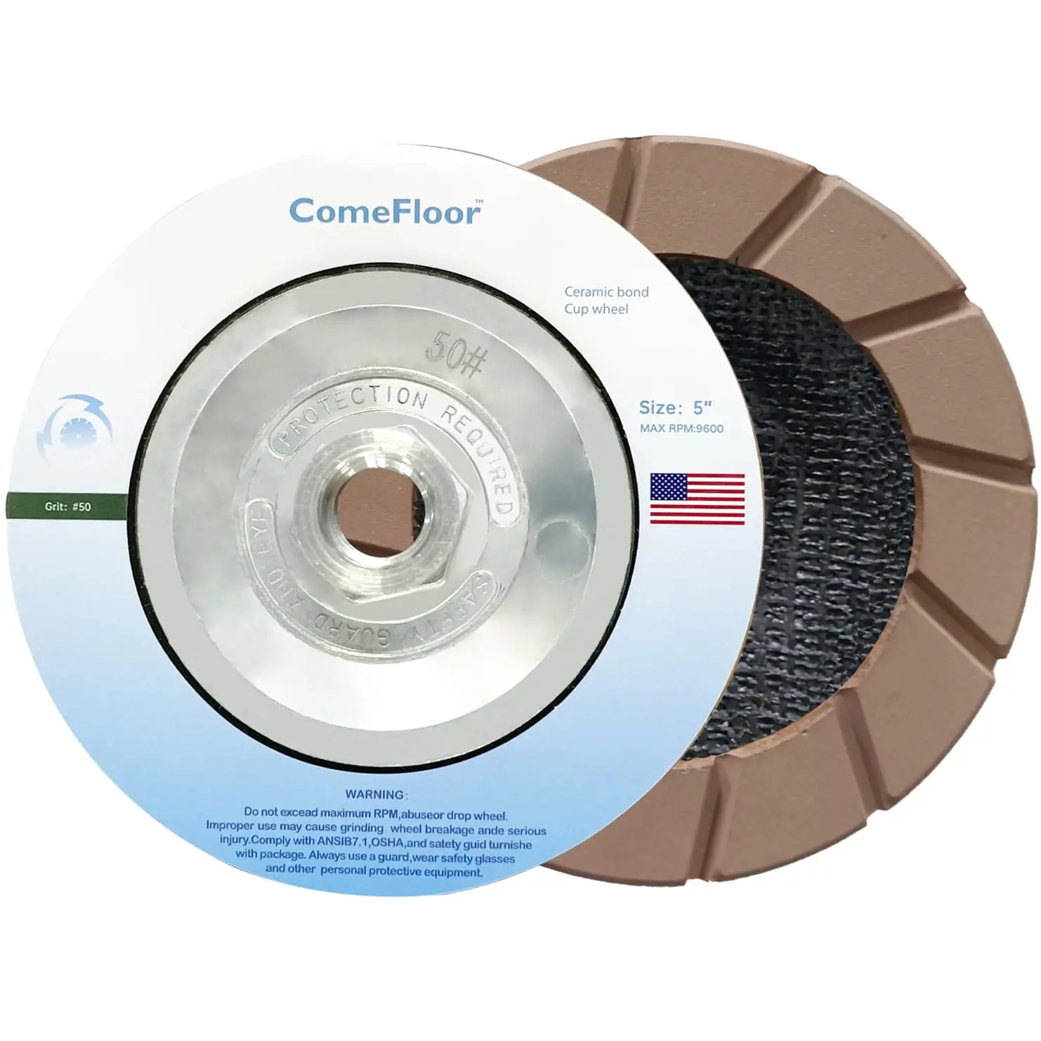 5" Diamond Cup Wheel for Concrete Floor Grinding, 50# Dry Edge Polishing Disc Fits Angle Grinder