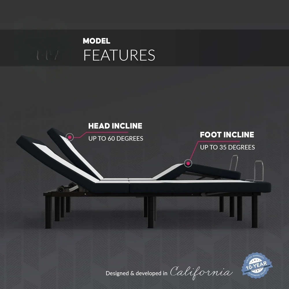 Adjustable Bed Base Frame with Head and Foot Incline, Wireless Remote Control, Easy Assembly, and 10 Year Warranty 5