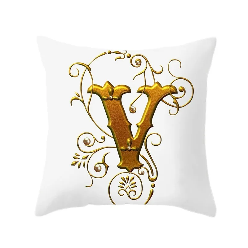 Gold 26 Letters Cushion Cover English Alphabet Throw Pillow Case Letter Print Home Decor Square Pillowcase Sofa Cushion Cover 