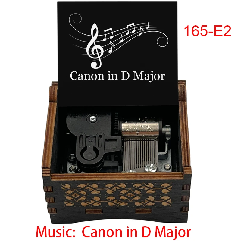 Black Wooden Music Box Desk Ornament Piano Piece Canon In D Major Melody Holiday Birthday Gifts for Friends