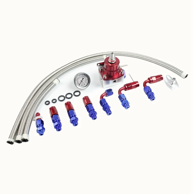 

Universal Adjustable Fuel Pressure Regulator Kit With Oil Gauge 0-100 Psi-6AN Fitting End Blue-Red
