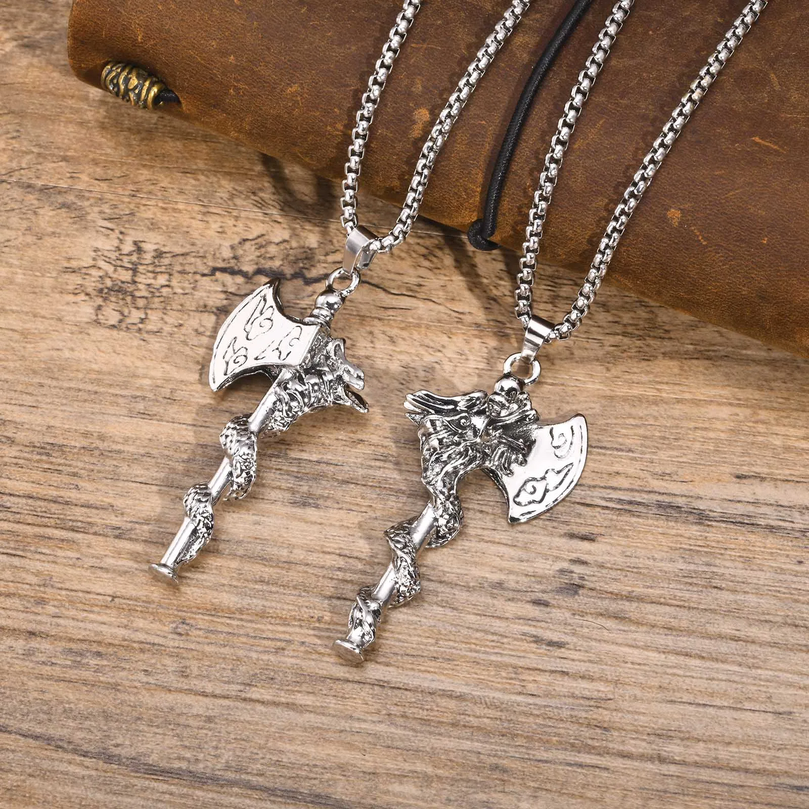Mprainbow Axe Dragon Pendant Necklaces for Men Boys,Rock Punk Lucky Cloud Biker Collar,Gothic Ethinic Jewelry