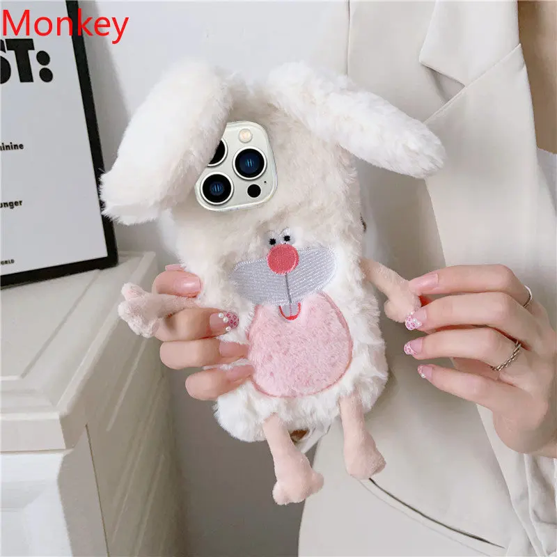 Custodia In Pelliccia Calda 3D Cute Soft Fluffy Rabbit Ears Per Xiaomi 12T 13 Poco X5 F5 F4 M5 Redmi Note12S 12C 11A 10A 10C A1 Cover In Silicone