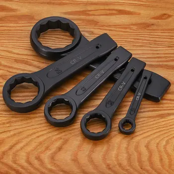 Ring Wrench 17mm-48mm Metric CR-V Steel 12-Point Flat Strike Wrench Baking Paint Single Head Spanner 1