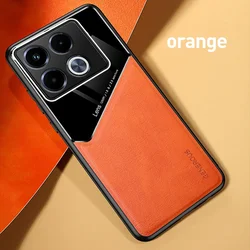 Enhanced Leather Camera Protect Phone Case with Car Magnetic Function - Shockproof and Stylish Cover for Note 40 4G (Orange)