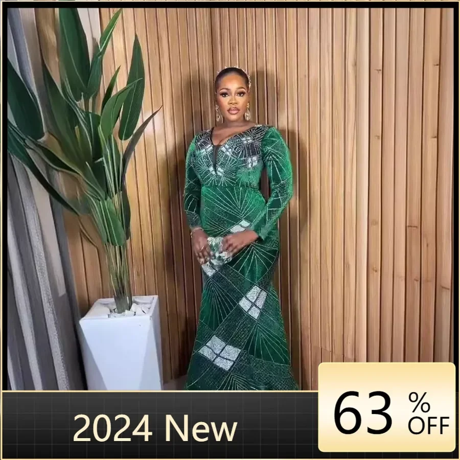 

New Elegant African Dresses For Women Sequin Luxury Evening Wedding Party Polyester Long Gown Bodycon Mermaid Dress Ladies Wear