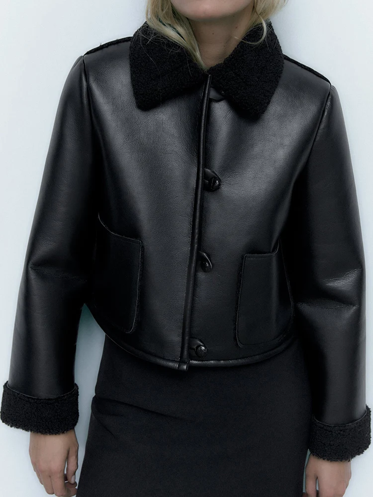 

2023 New Winter Women Black Faux Fur Jacket Ladies Lapel Leather Coat Streetwear Loose Female Thick Outwear Faux Fur Jacket