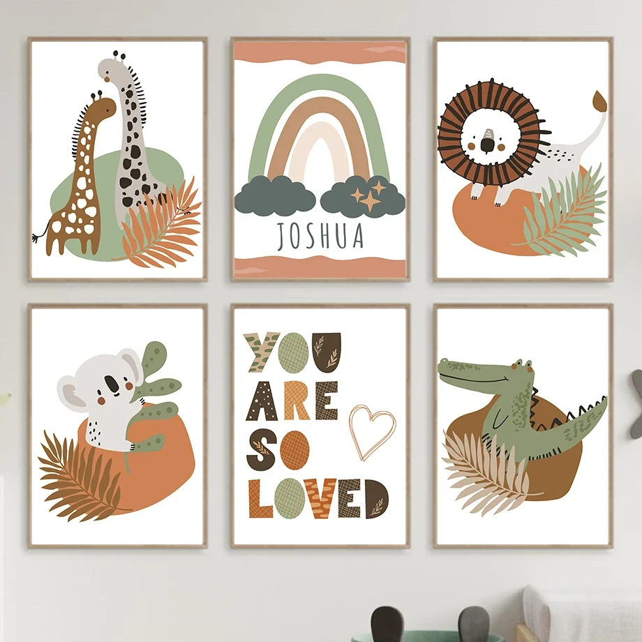 

Lion Giraffe koala Rainbow Nursery Wall Art Canvas Painting Nordic Posters And Prints Cartoon Wall Picture Baby Kids Room Decor