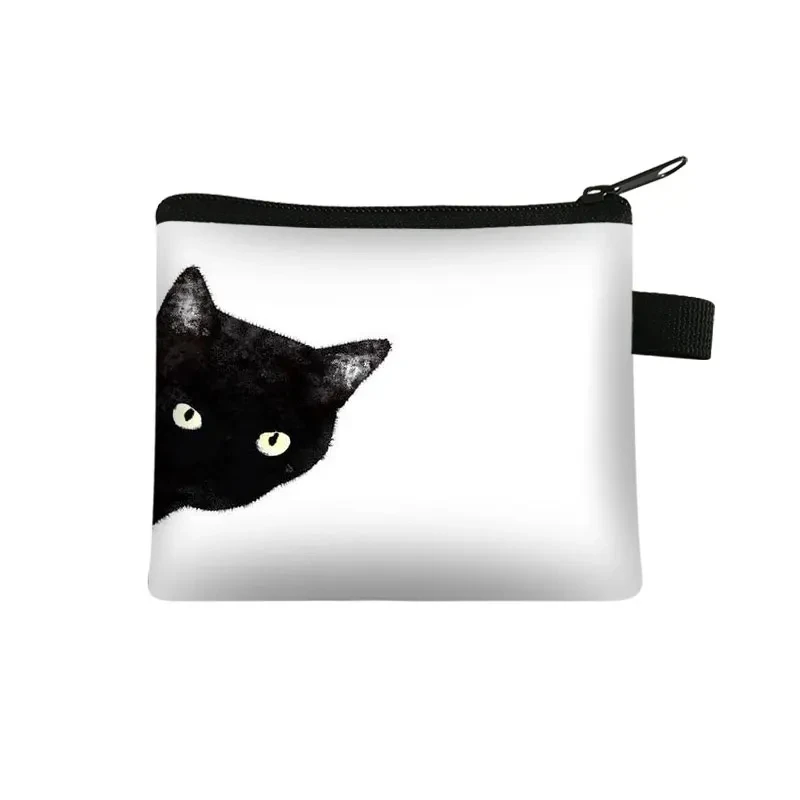 Designer Black Cat Print Mini Wallet - Cute Coin Purse & Portable ID Card Holder