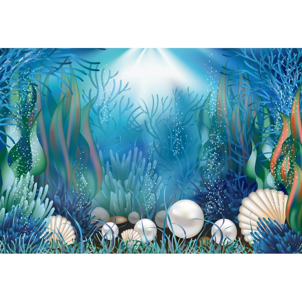 BINQOO Underwater World Animal Backdrop Under The Sea Dolphin Aquarium Corals Tropical Fish Background Kid Birthday Deep Sea Backdrop Baby Shower Ocean Party Photobooth Props (Blue, 7x5FT