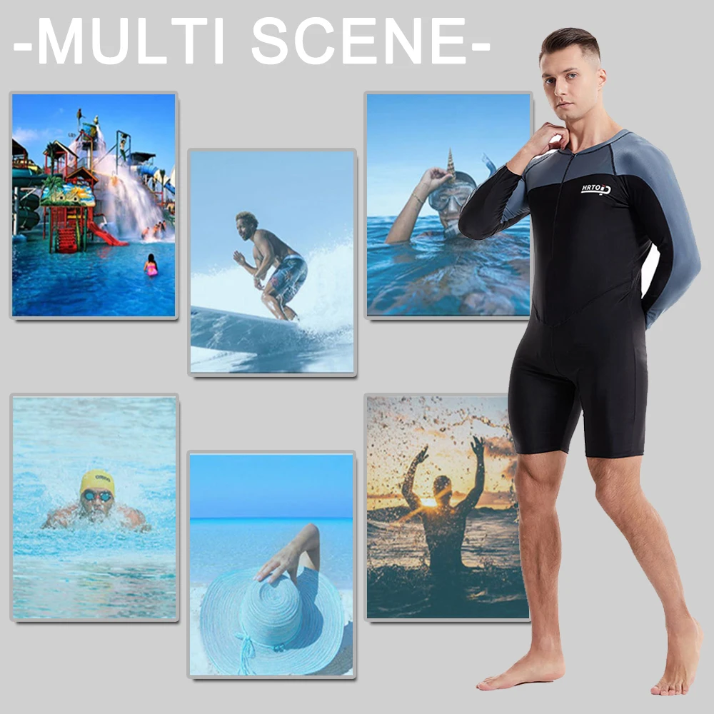 Men's Long-sleeved One-piece Swimming Suit Beach Male Shorty Quick-drying Sun Protection Zip Swimsuit Surfing Suit Water Sports