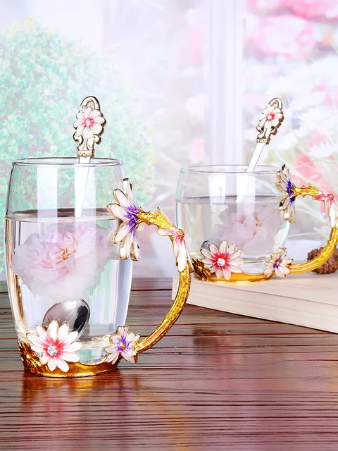 Crystal glass, enamel water cup, home coffee cup, juice cup, girl heart  flower tea cup, European style. - AliExpress