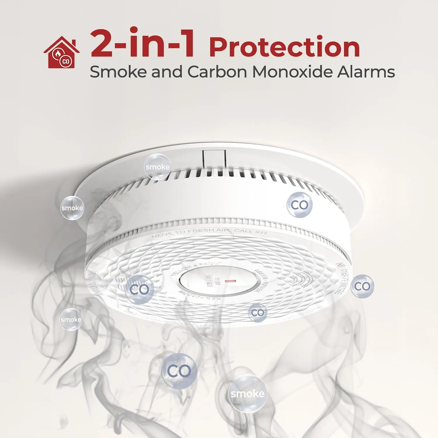 Detector Combo, 2 in 1 Smoke and CO Detector with 2 AA Batteries Back Up