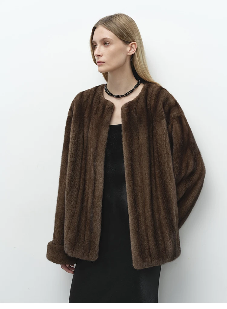 Lautaro Autumn Winter Short Luxury Elegant Thick Warm Soft Brown Faux Mink Fur Coat Women Long Sleeve Modern Chic Fluffy Jacket